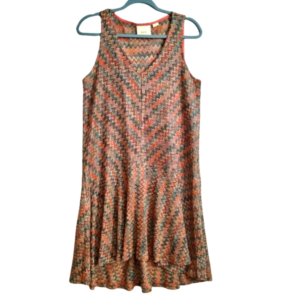 Anthropologie Maeve Westwater Chevron Sleeveless High Low Knit Dress Small